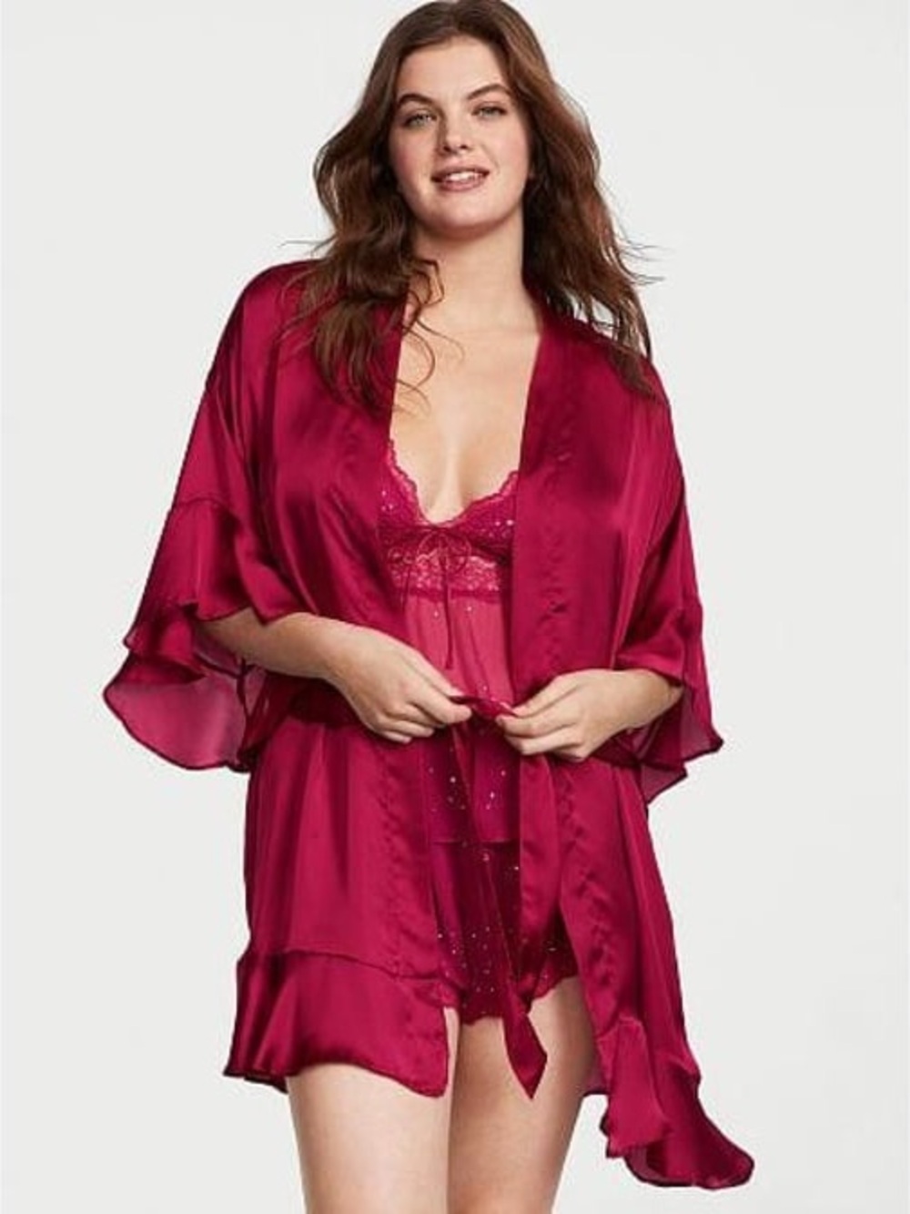 Victoria’s Secret Flounce Robe in Maroon - Picture 2 of 8